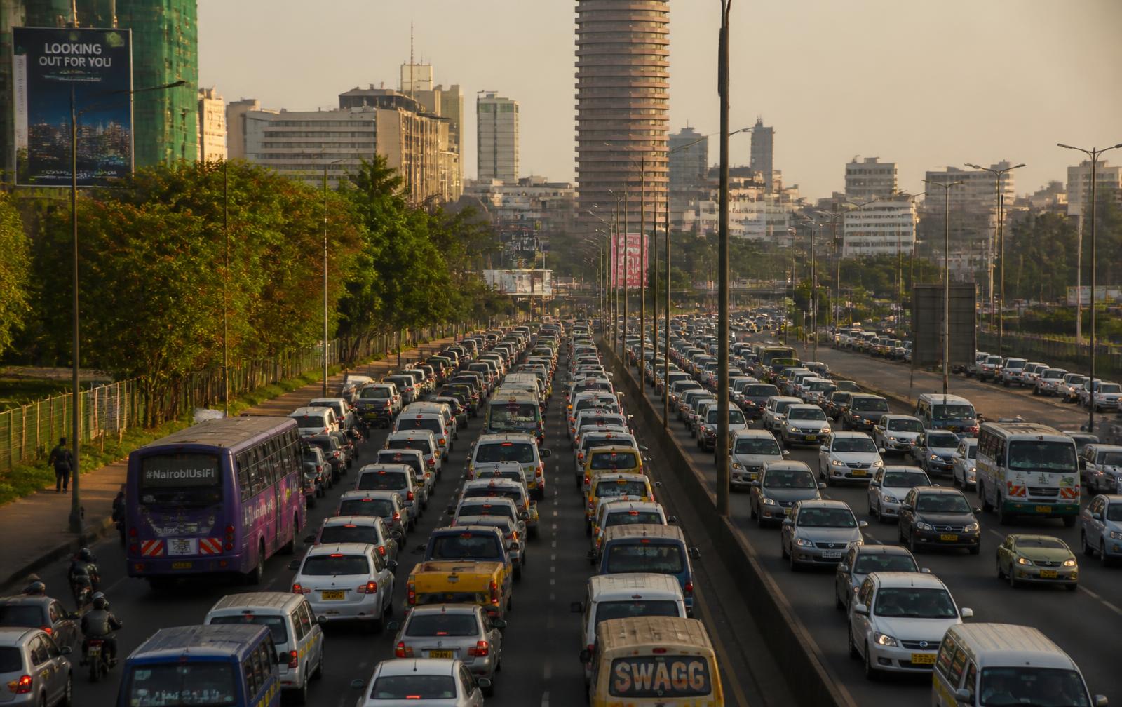 Busy Nairobi street with traffic at rush hour